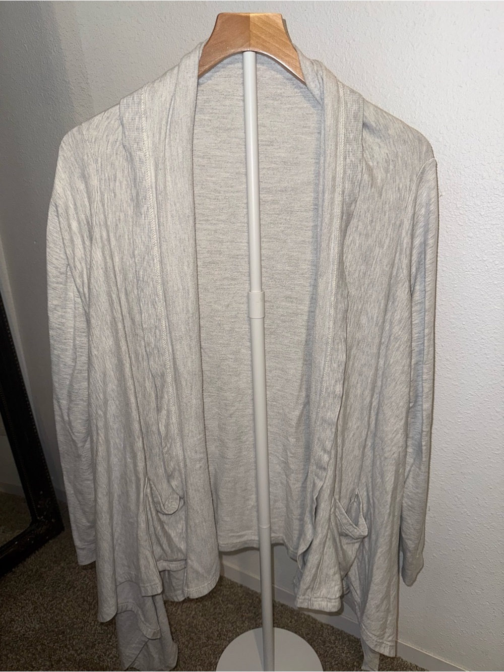 Women’s Gray Solid Knit Open Front Collared Cardigan Sweater Long Sleeve S